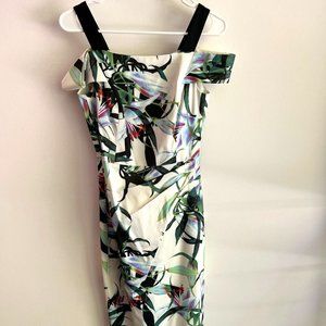 Karen Millen Off Shoulder Lily Print Pencil Dress Size 6